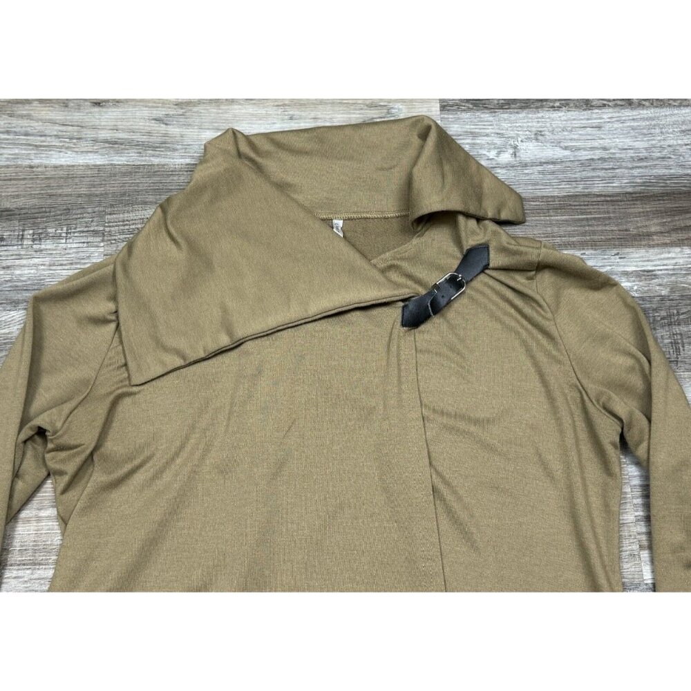 Lucky Brand Womens Size XL Asymmetrical Wrap Blouse Buckle Detail Khaki Cardigan - Picture 6 of 15